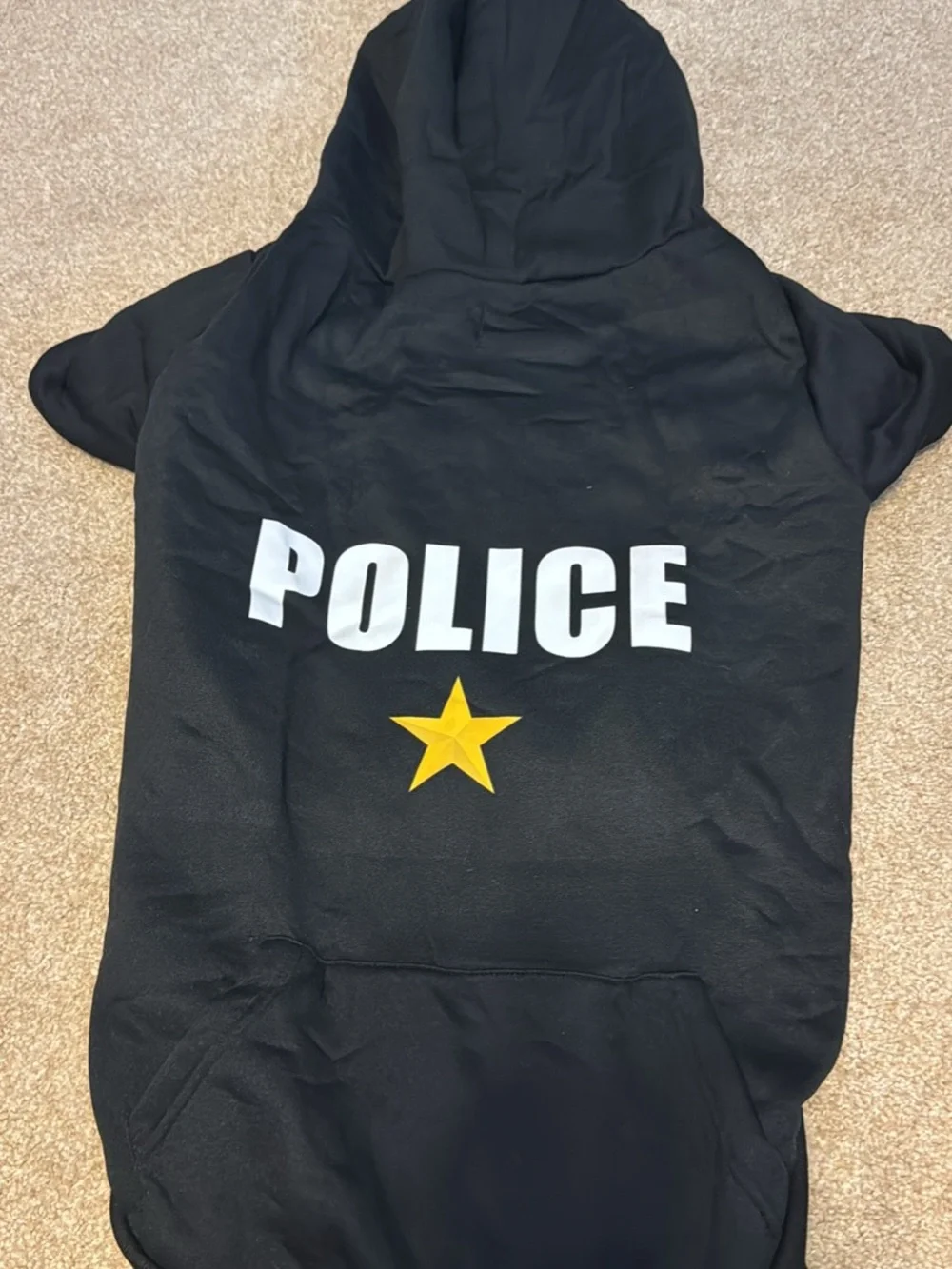 Black 'POLICE' Hooded Dog Sweatshirt with Yellow Star